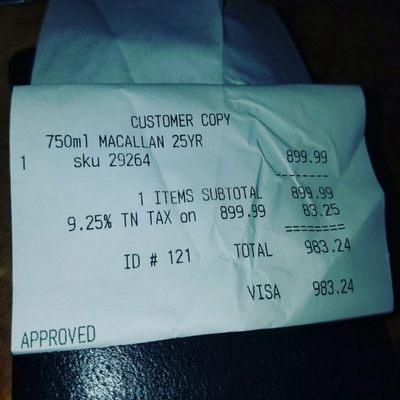 I had to buy a bottle of Macallan 25 when I saw it at only $899.