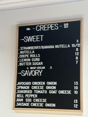 Crepe menu