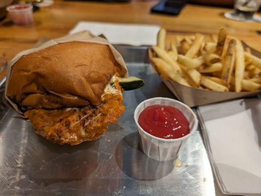 Buffalo Chicken sandwich + fries