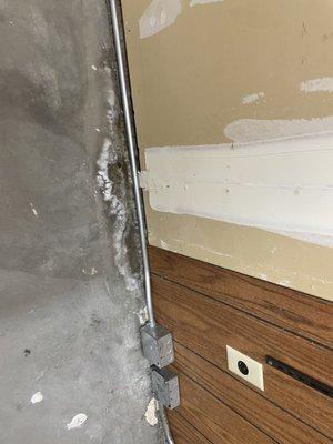 This is the mold that came back and wall that were not removed the first. They only removed the thin paneling.