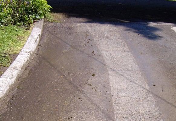 The stripe down this driveway shows just how dirty this driveway was before we started pressure washing.