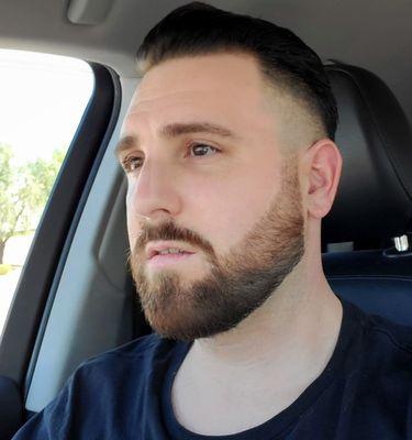 Side part fade w beard shape up