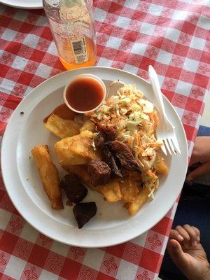 Chicharrón con yucca frita.  Delicious!!