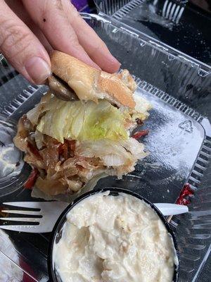 Remnants of Malibu chicken sandwich & potato salad. Yum!