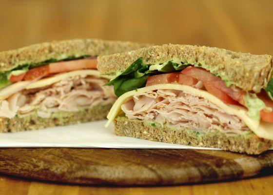 Greenway- Roasted Turkey Breast, lettuce, tomatoes, red onions, provolone cheese with a pesto mayo.