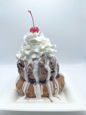 Hot Donut Sundae with Rocky Road Ice Cream & Marshmallow cream