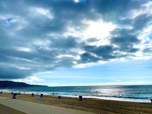 Clouds hover over the beach