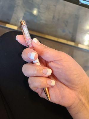 French Dip, natural nail, lots of white, and a silver line. Totally my look