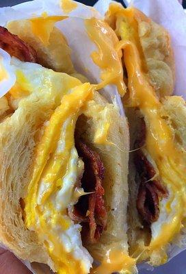 Bacon, egg & cheese on a croissant