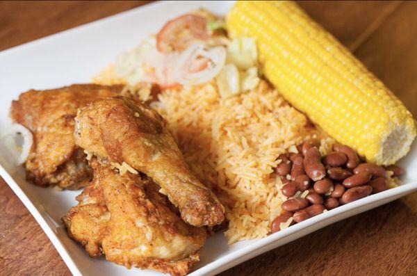 Fried chicken with #RiceAndBeans all new  #DiscoverDanbury best fried chicken