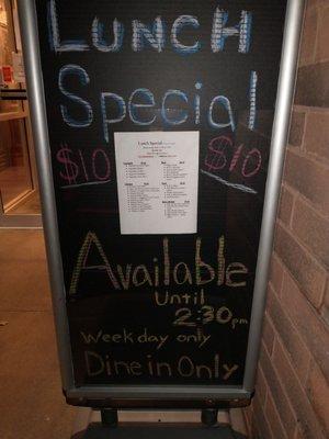 8/30/22 Outside Lunch Special Menu