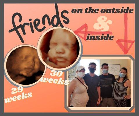 Friends didn't know they had scheduled back to back appointments to see their little ones in utero and they ran into each other!