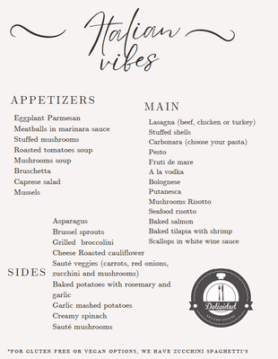 Our Italian Menu