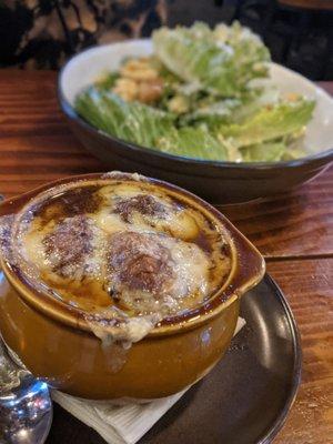 French onion soup and Caesar salad