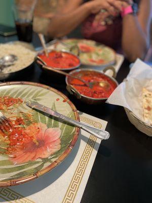 Chicken Tiki masala Chicken makhani Garlic butter Naan Sweet Lassi