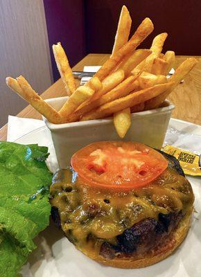 Burger and fries. Fries were hot and crispy Burger was perfect.