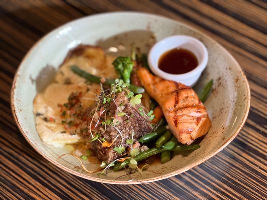 Boneless Braised Beef Short Rib and Hibachi Salmon