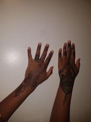 My hand henna (red and black) and sisters (black)