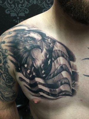 "Team America". Black and grey eagle with US flag