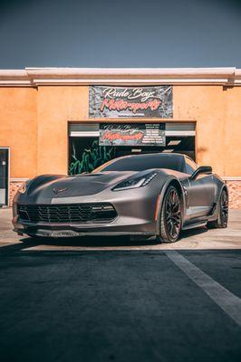 Corvette went from White to 3M Satin Gray Vinyl Wrap.