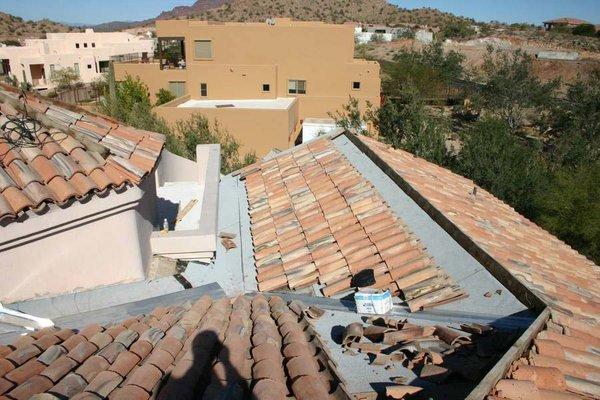 Tile roof in progress.