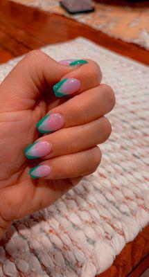 Turquoise nails  Coffin style