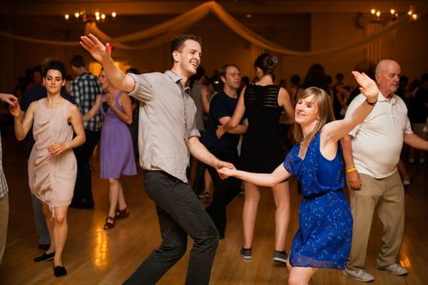 Instructor from out of town dancing with a local gal.  July 2013