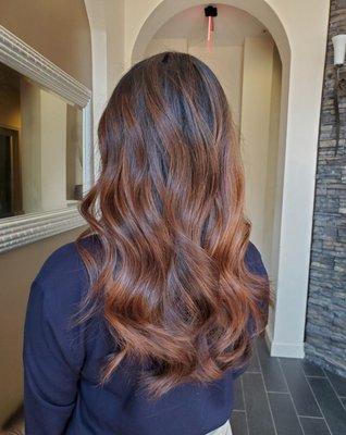 Dark brown balayage on naturally black hair