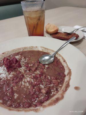 As always, delicious red beans and rice with sausage and paneed porkchop!  So good!