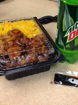 General Tso's chicken and fried rice with 24oz Mountain Dew