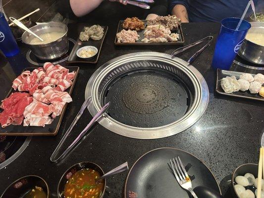 Our spread of hot pot and Korean BBQ