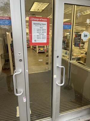 The operation times are listed on the door.