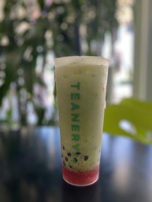 Strawberry matcha with boba