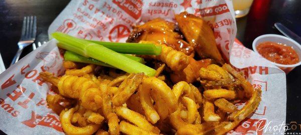 Chicken Wings and Curley Fries