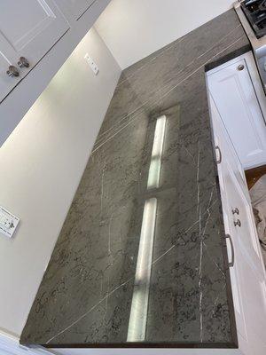 Kitchen limestone countertop, after restoring.