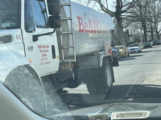 Truck blocking the entire two way street