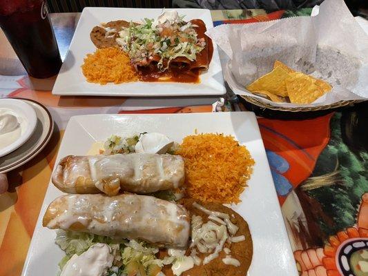 Chimichangas and enchilada supreme.