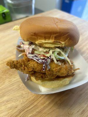 Buttermilk fried chicken thigh, chipotle mayo, summer pepper slaw and pickles