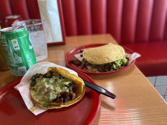 Adobada taco and mula of carne asada