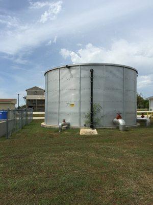 Pioneer Water Tanks with firefighting adapters and nozzles, at the San Antonio First Responder's Academy