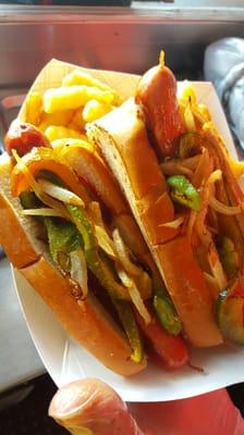 KROOKED DAWG - deep fried dawg bacon peppers and onions ..