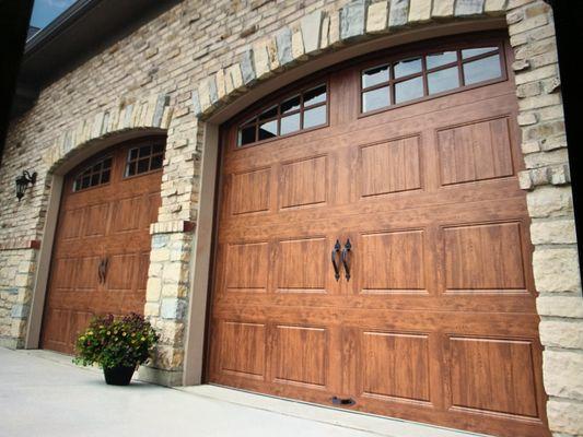 2 Clopay 9x8 GD1 short panel walnut garage doors installed. Gallery collection