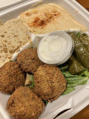 Fabulous mini sampler, dig the dolmas, falafel and dips!!! Want more!!