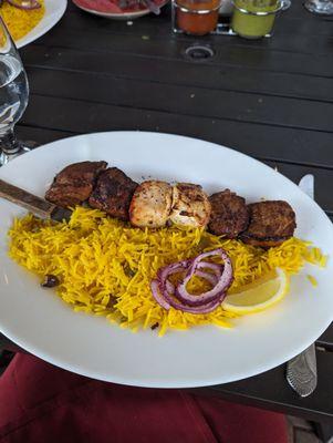 Combination kabob (chicken, filet mignon, and lamb)