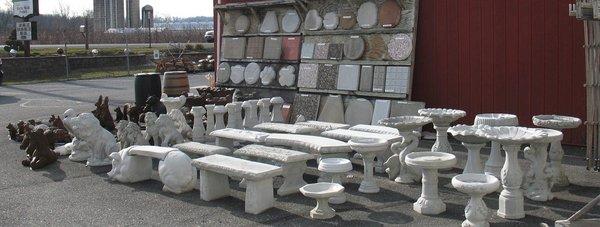 concrete benches & birdbaths