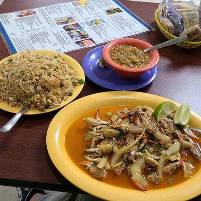 Crab fingers, gumbo and fried shrimp rice. It was ok