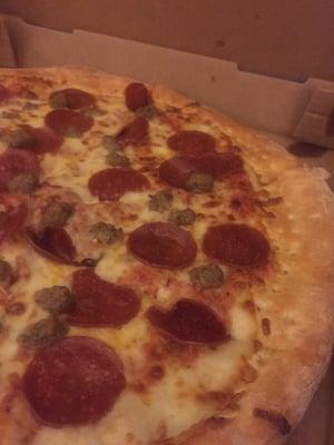 Pepperoni and Italian sausage pizza yum!