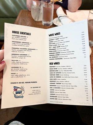 Drink menu