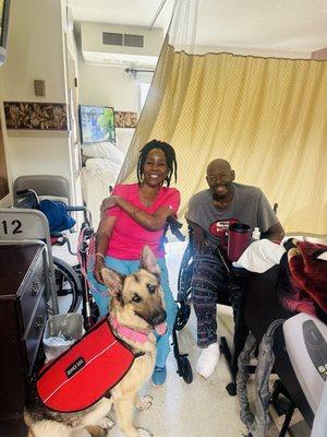 Therapy dog, Mother Kamala, husband Christopher and me!