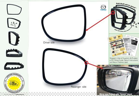 Anti-theft car side door mirror guards designed for 2013-2016 Mazda CX-5, 2016-2019 CX-3 https://www.automirrorguard.com/product/cx5/